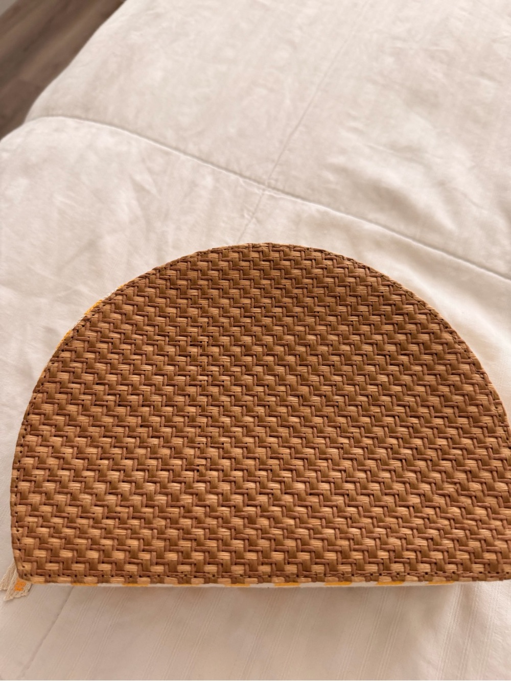 Dior Woven Straw Cosmetic Bag with Yellow and Cream Striped Trim - Picture 2 of 5